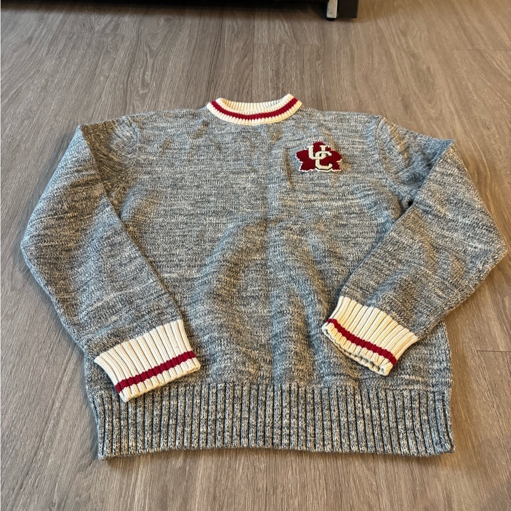 Bruzer Gray Crewneck Sweater with Red and White Accents size medium